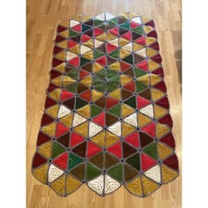 Vintage Handmade Flower Afghan Throw Blanket Granny Square Triangle 45” x 78”